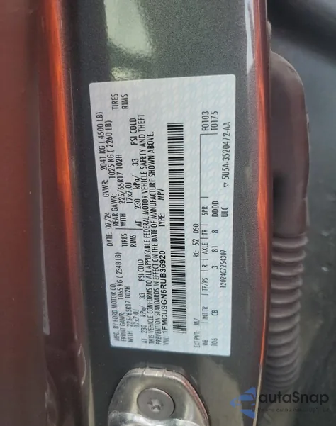 2024 Ford Escape Active from USA, damaged, VIN 1FMCU9GN6RUB36920